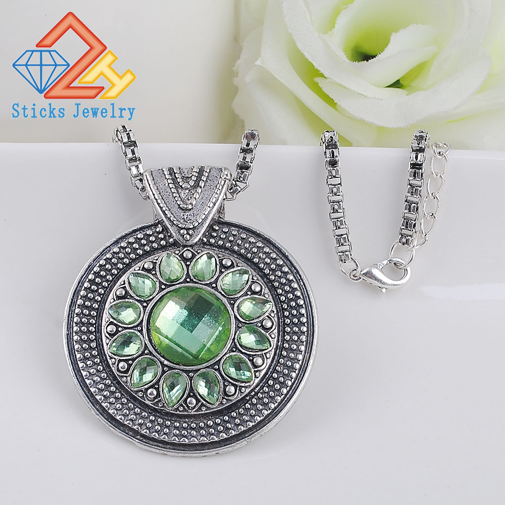 

Trendy Necklace Round Shape Green Crystal Vintage Necklace for Women Fashion Jewelry