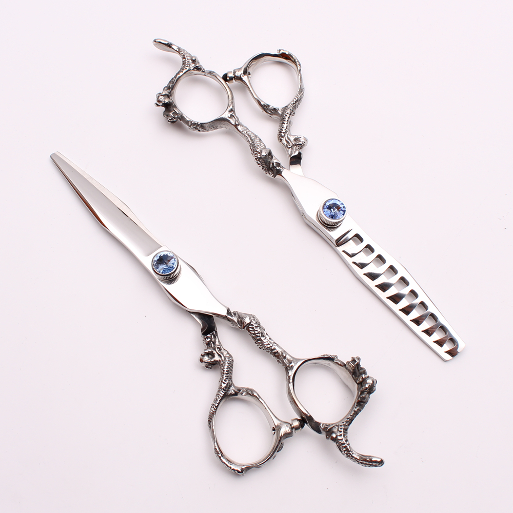 

6" 440C Customized Logo Blue Gem Professional Human Hair Scissors Cutting or Thinning Shears Barber"s Hairdressing Shears Style Tools C9006