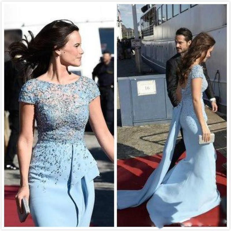 

Zuhair Murad 2018 Celebrity Prom Dresses Sheath Beaded Sequins Cap Sleeves Prom Gowns Arabic Sheer Lace Top Split Party Gowns, Same as picture