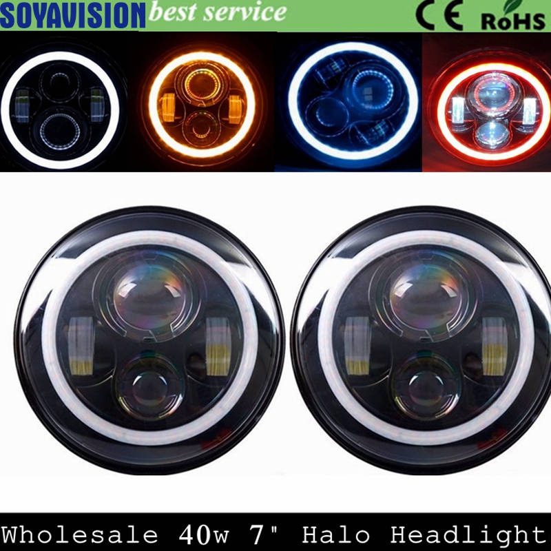 

7inch LED Halo Headlights Kit 7" LED Headlight H4 Hi/low Auto Headlight With Angle Eye For Jeep Wrangler JK TJ Hummer Defender