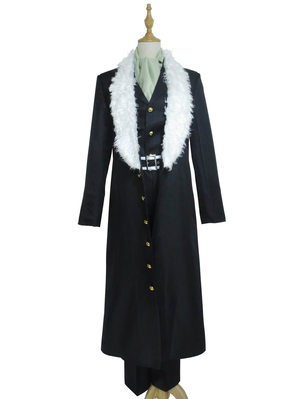

One Piece Cosplay Costume Sir Crocodile Fur Collar Black Coat