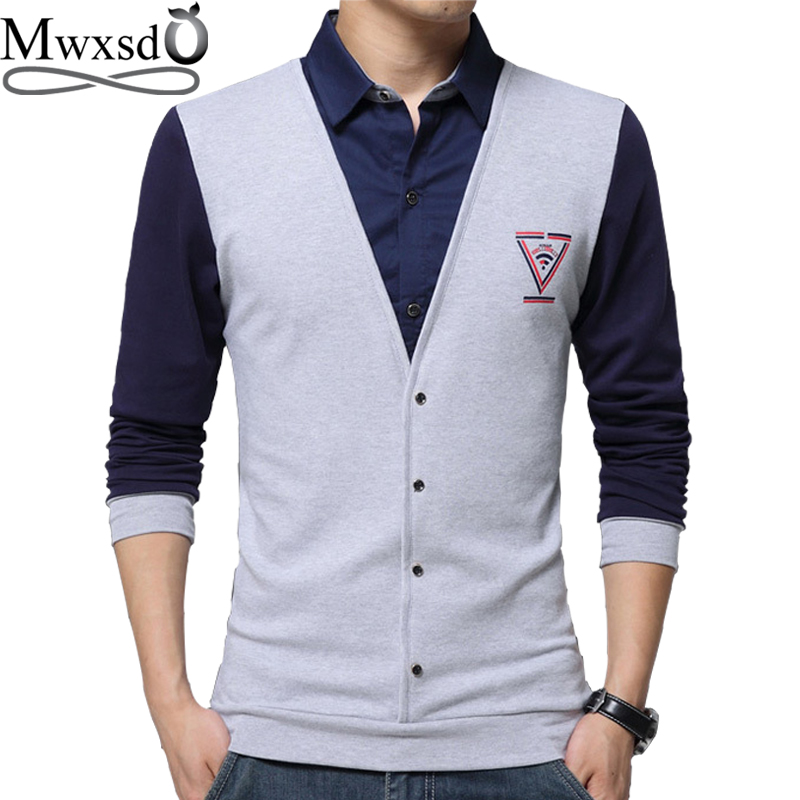 

Wholesale- high quality 2017 men slim fit shirts brand Men's long sleeve cotton Shirt male fake two piece shirt -5XL, White