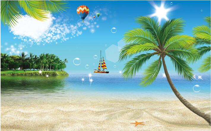 

3d room wallpaper custom photo mural Beach coconut beach starfish landscape picture decor painting 3d wall murals wallpaper for walls 3 d, Picture shows