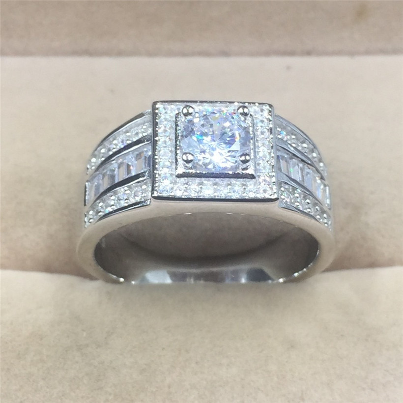 

Fine Jewelry 100% silod 925 Sterling Silver side Ring Simulated Diamond CZ Gemstone Rings Engagement Wedding Bands ring for Men size 8-13