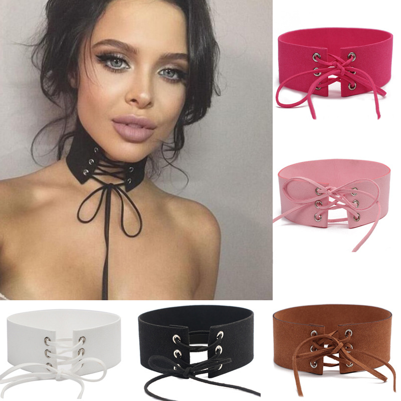 

Punk Band Personality Choker Necklaces Sexy Wide Velvet Ribbon Lace-up Necklace Collar Women Chokers Jewelry Decoration Occident Style