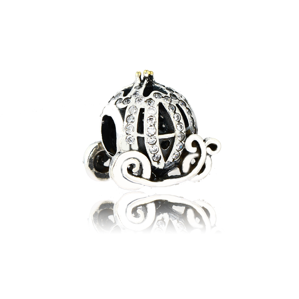 

Diy Fit Pandora Bracelet Authentic 925 Sterling Silver Cinderella Pumpkin Carriage Charm Bead With Clear CZ For Jewelry Making