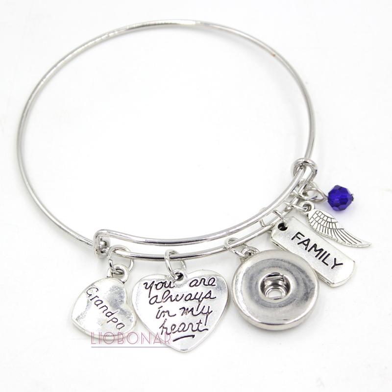 Bracelet en fil extensible réglable en gros Bracelet à breloques grand-père mémorial Bracelet en fil Bracelets à bouton-pression pour cadeau comm