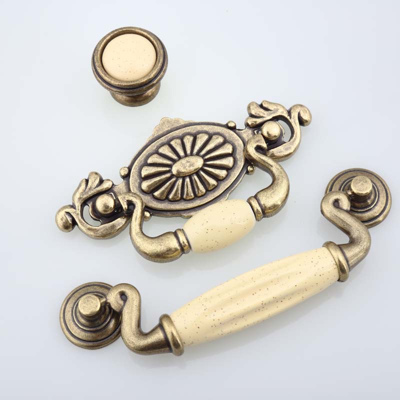 

115mm 57mm vintage style ceramic handle drop rings furniture handles cream porcelain drawer cabinet pull knob bronze dresser 4.5"