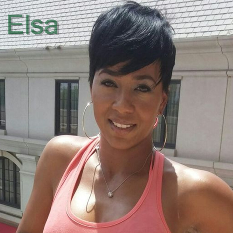 

Short Pixie Cut Humanhair Wavy Wig Natural Straight Color Glueless Wigs Brazilian Remy Hair Full Machine Made Wigs For Women, Natural color