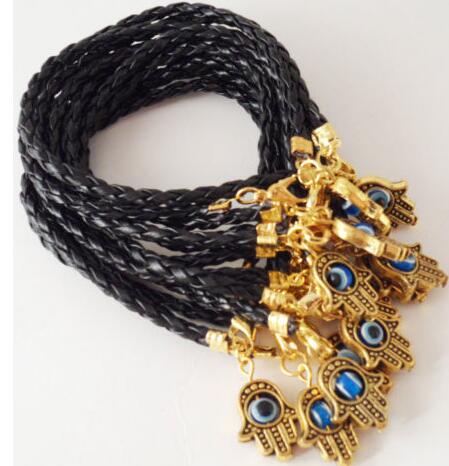 

50Pcs Vintage Gold Kabbalah Hamsa Hand Charms Mixed Red String Cuff Good Luck Woven leather Bracelets Bangles Jewelry Accessories N1922