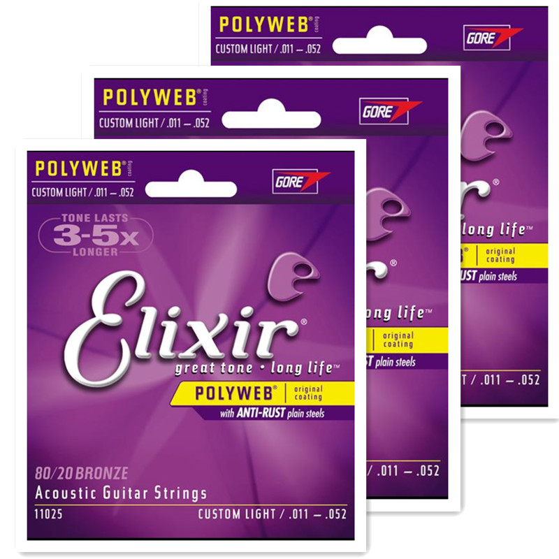 

3sets Elixir 11025 Polyweb great tone long life 80/20 Bronze Acoustic Guitar Strings (.011 .015 .022 .032 .042 .052)