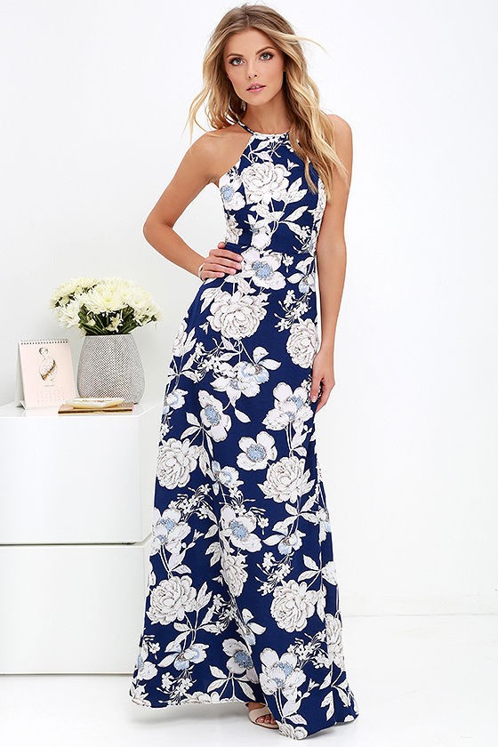 halter maxi dress floral