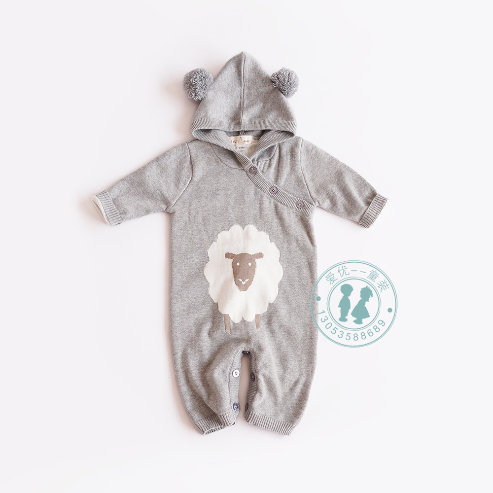 

2018 baby kids climbing romper little sheep design long sleeve sweater romper toddler boutique 100% cotton baby double-deck Hoodie romper, As picture