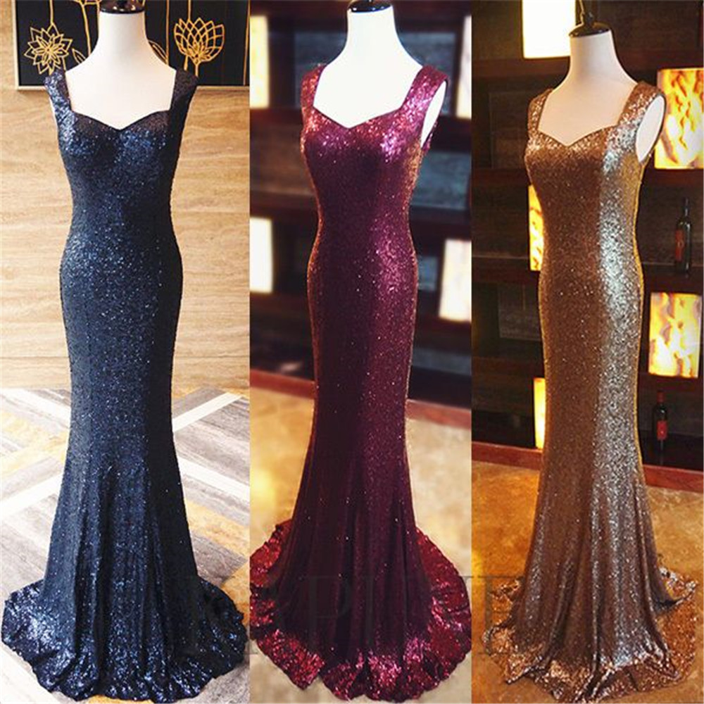 

Sleeveless Long Mermaid Sequined Zipper Evening Dresses Cap Sleeves Burgundy Sequin Long Prom Dress vestidos festa curto, Red