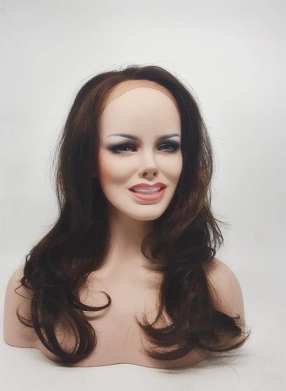 XT1065-5 Fashion 21 inch Dark Brown Large wave Long Curly hair Fluffy Sweet Lace young Women Show the temperament Wig Heat Synthic Fiber-image-397842009