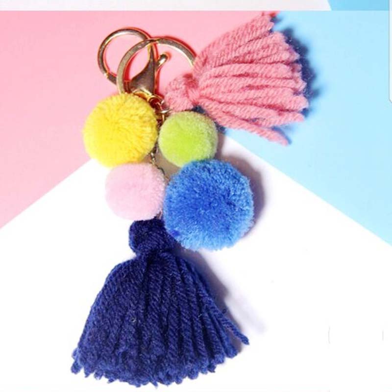 

200pcs Pom pom keychian Purse charm Tassel keychain with tassel for bag 3styles