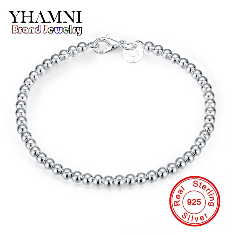 YHAMNI bijoux de luxe Original 925 Bracelet en argent Sterling pour les femmes Bracelet de perles en argent Bracelet de mode H198