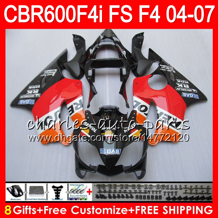 

8Gifts 23Color For HONDA CBR 600 F4i CBR600F4i 04 05 06 07 AAHM5 CBR600FS FS CBR600 F4i CBR 600F4i 2004 2005 2006 2007 Fairing Repsol orange, No. 22