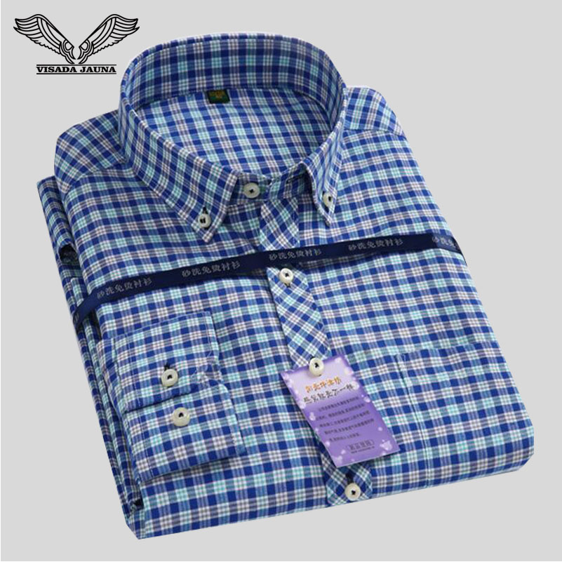 Wholesale- Men's Classical Plaid Shirt 2017 Spring New Turn-down Collar Slim Fit Business Men Dress Shirts Big Size S-4XL N544