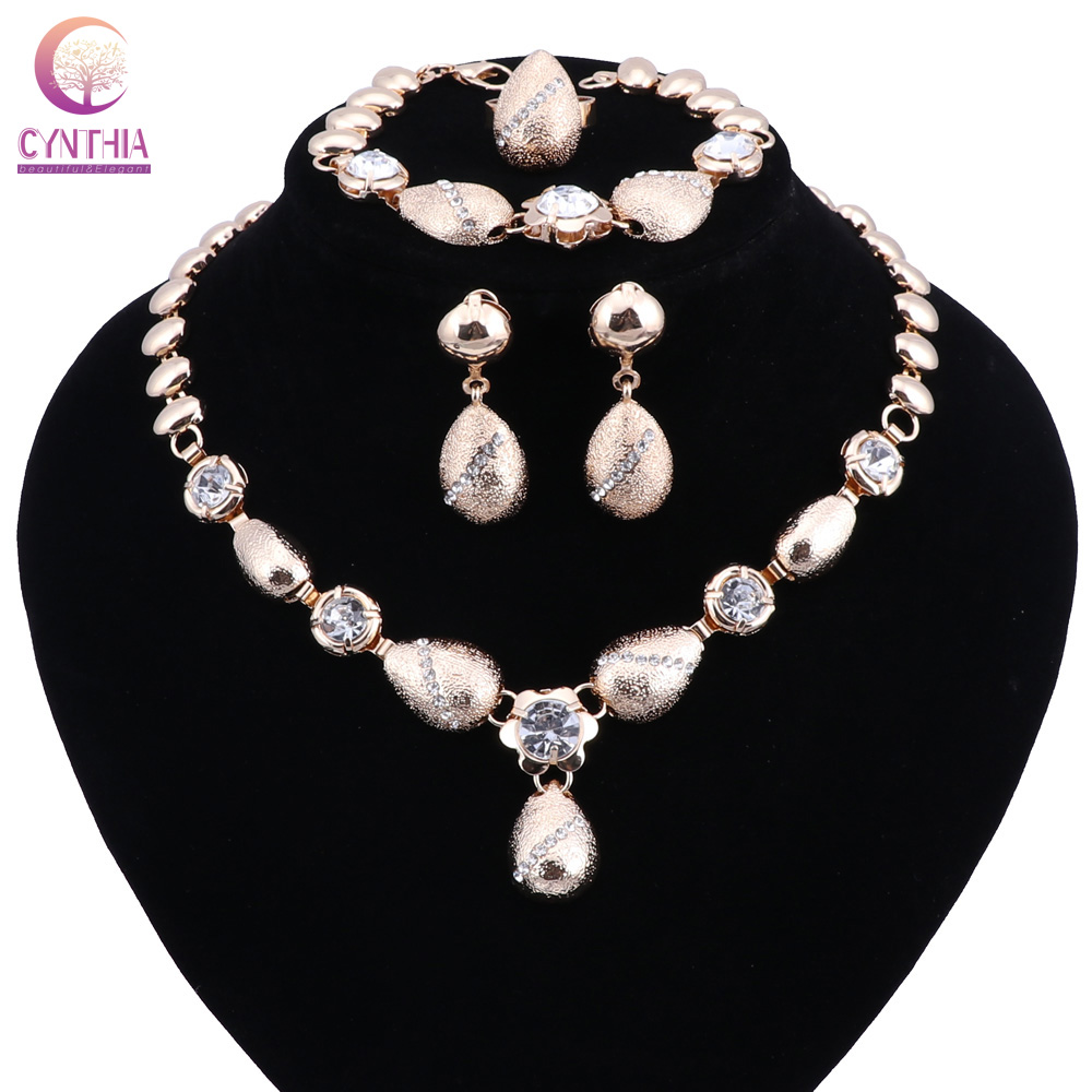 

Bridal Luxury African Beads Jewelry Set Nigerian Wedding Crystal Jewerly Sets For Women Choker Ethiopian Jewelry, Golden