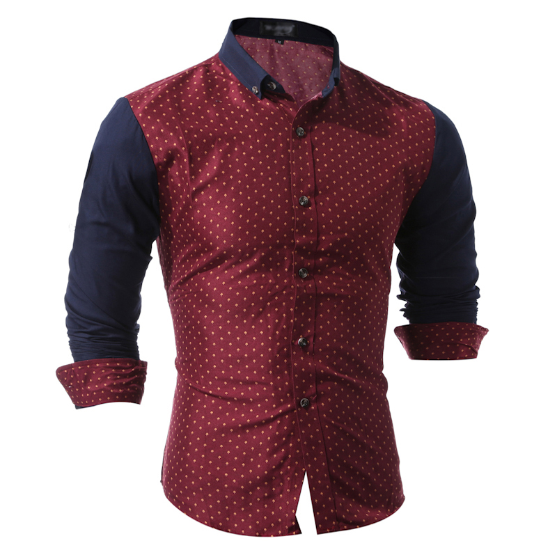 

Wholesale- Brand 2017 Fashion Male Shirt Long-Sleeves Tops Fashion Splicing Small Mushrooms Mens Dress Shirts Slim Men Shirt 3XL, Wine
