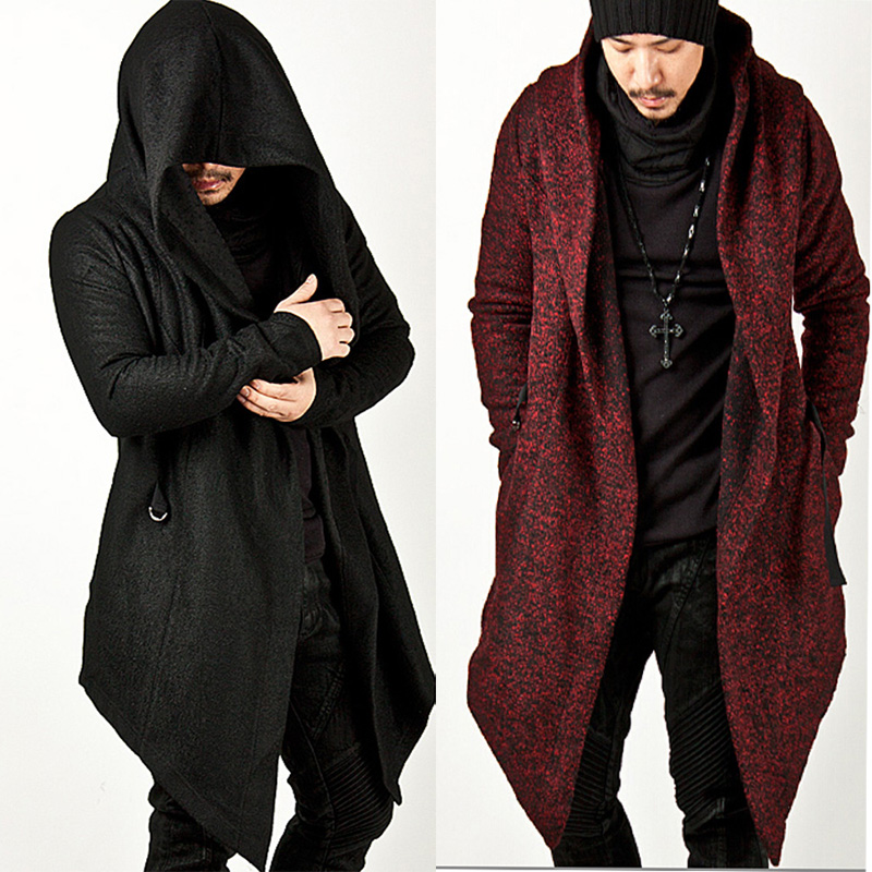 

Wholesale Avant Garde Men's Fashion Tops Jacket Outwear Hood Cape Coat Mens Cloak Clothing (Black/Red) -2XL