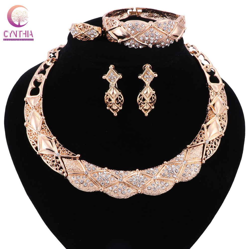 Crystal Statement Necklace 2017 Women Necklace Gold Plated Trendy Jewelry Sets With Earrings For Party Boho new Arrival Wedding