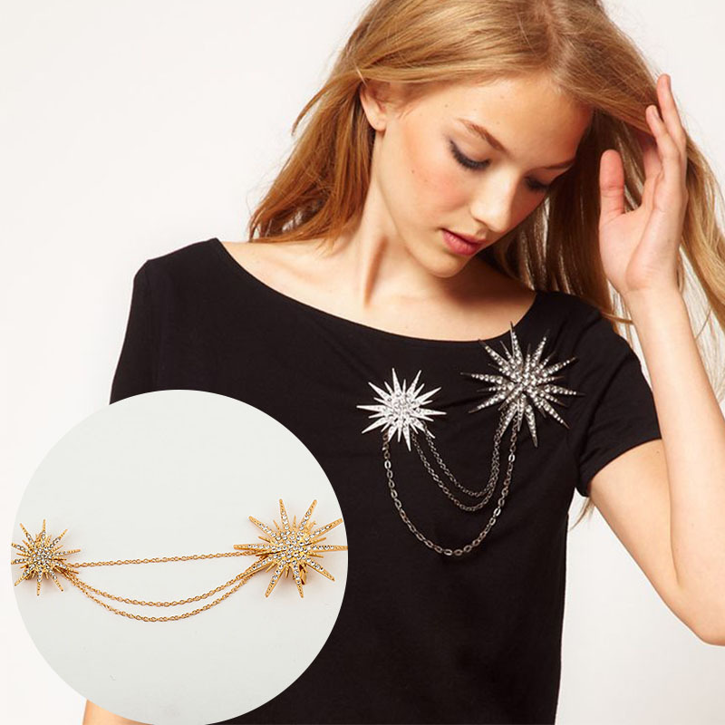 

Stellate Brooches Wholesale Fashion Exaggerated Full Diamond Tassel Chain Brooch Snowflake Pins Jewelry for Women 2017 New Style