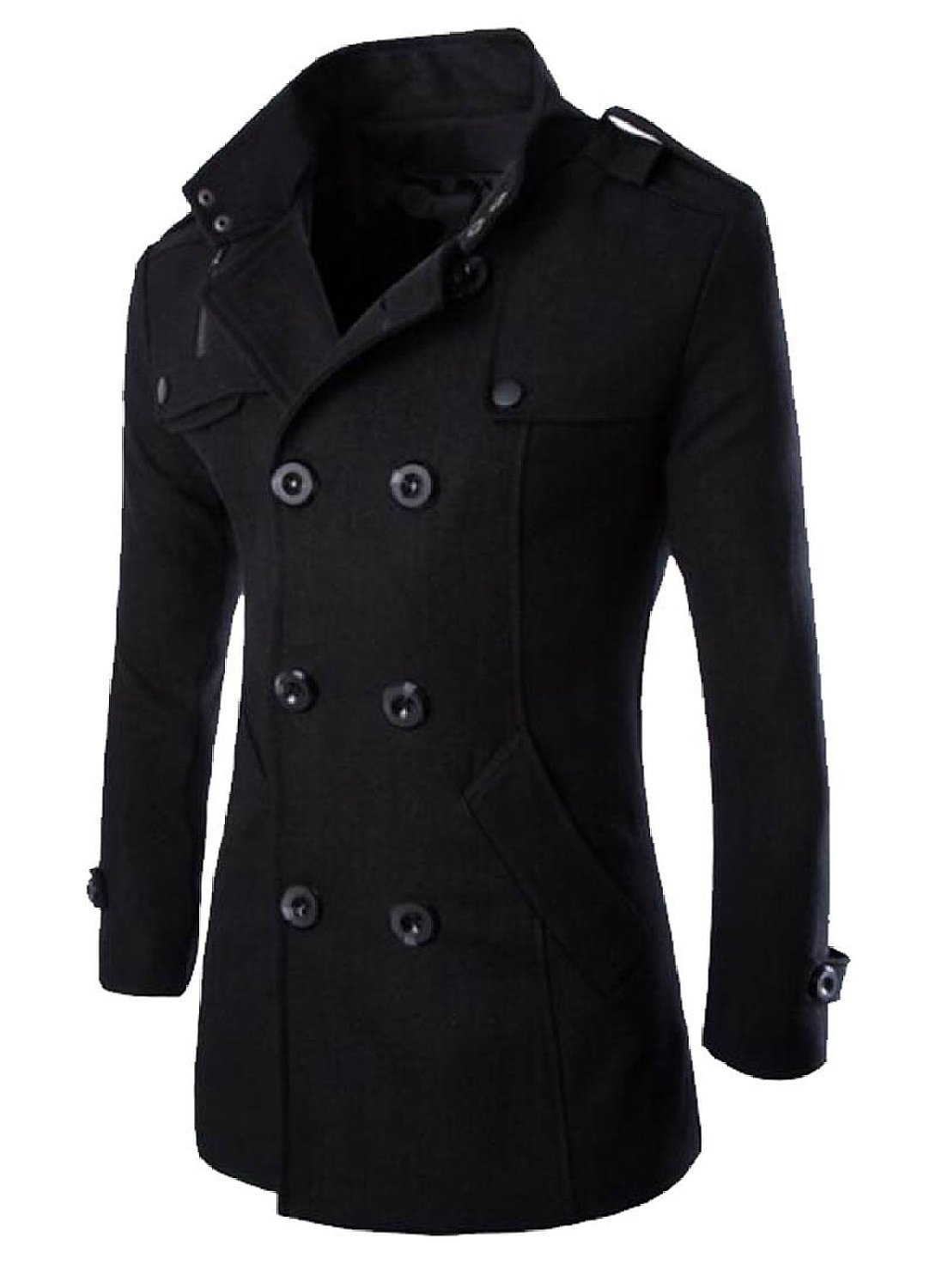

Wholesale- MLG Mens Classic Double Breasted Mid Long Trench Pea Coat, Black