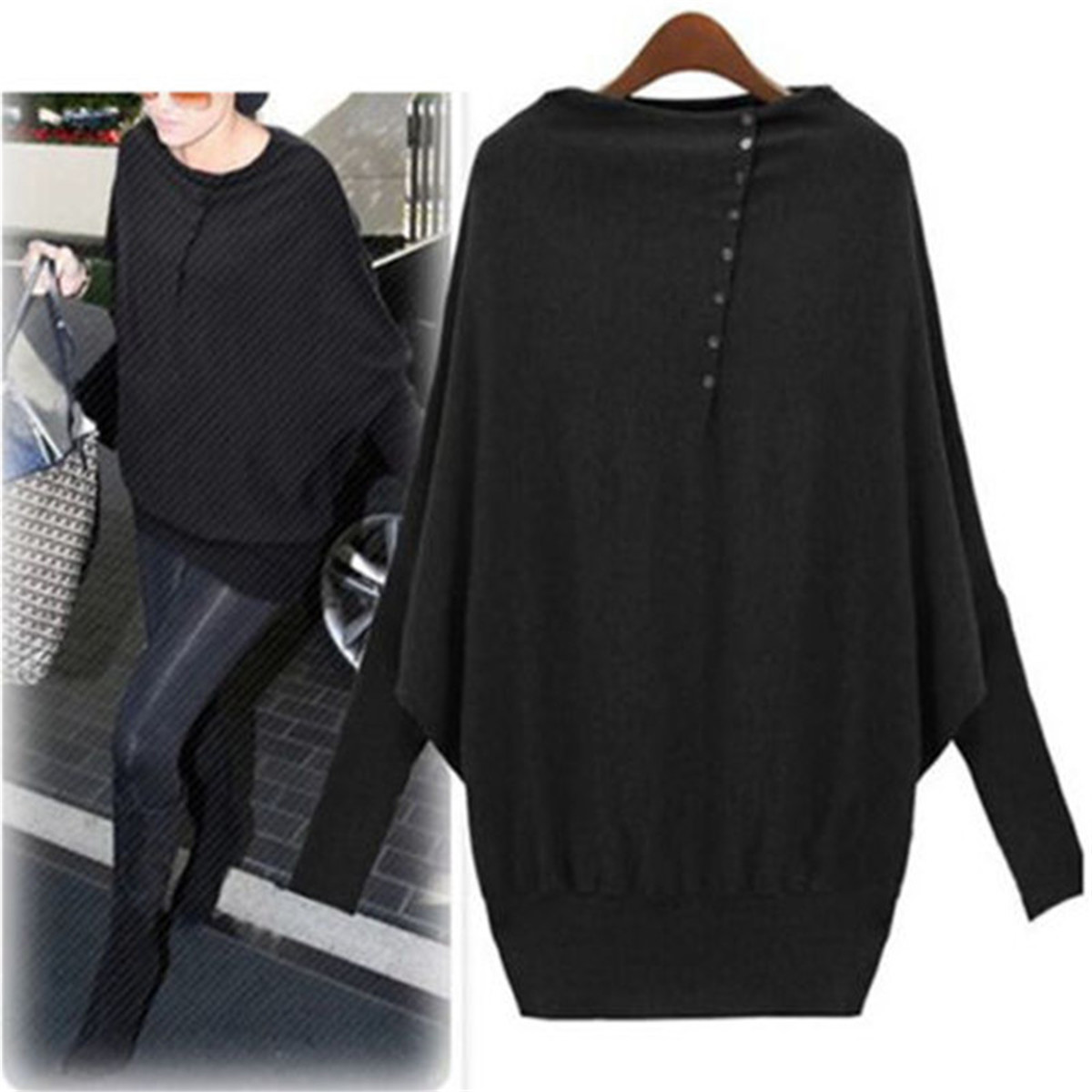 Wholesale- ZANZEA Women Sweaters Pullovers Autumn New Fashion Casual Long Batwing Sleeve O-neck Button Loose Knitted Sweater Plus Size