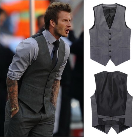 

Wholesale- Spring and summer beckham men's clothing slim suit blazer vest male vest sleeveless vest, Grey