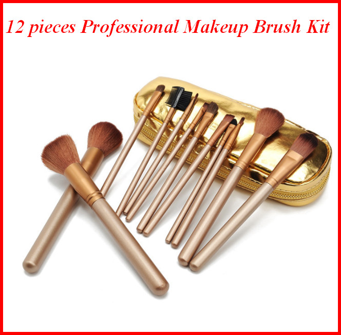 

Makeup Brushes with Handbag 12 pieces Professional Makeup Brush set Kit Nude Gold DHL Naked Artist Brush Tool Kit Bea458