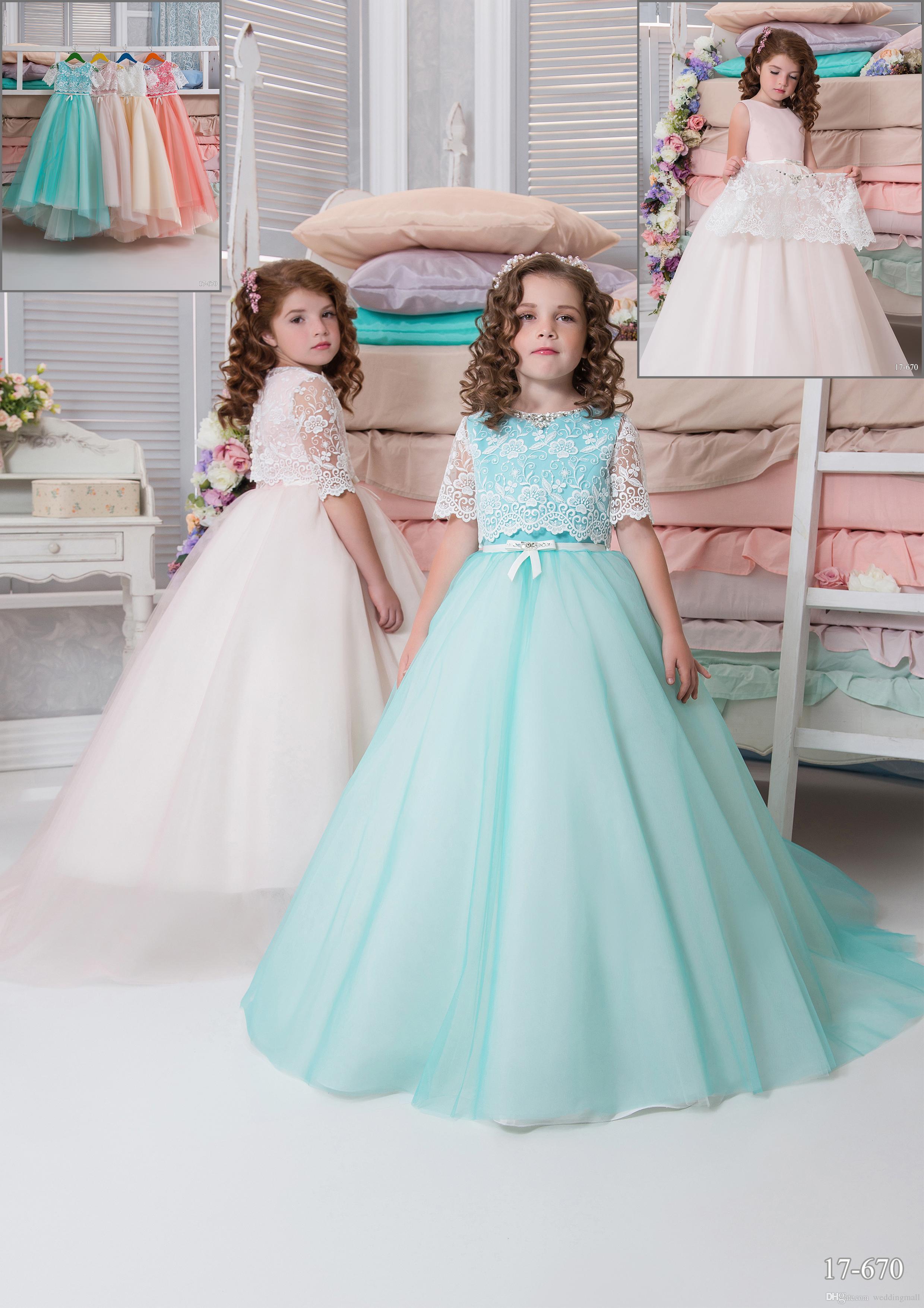 

Two Pieces Arabic 2017 Lace Flower Girl Dresses Vintage Child Dresses Beautiful Flower Girl Wedding Dresses, Hunter