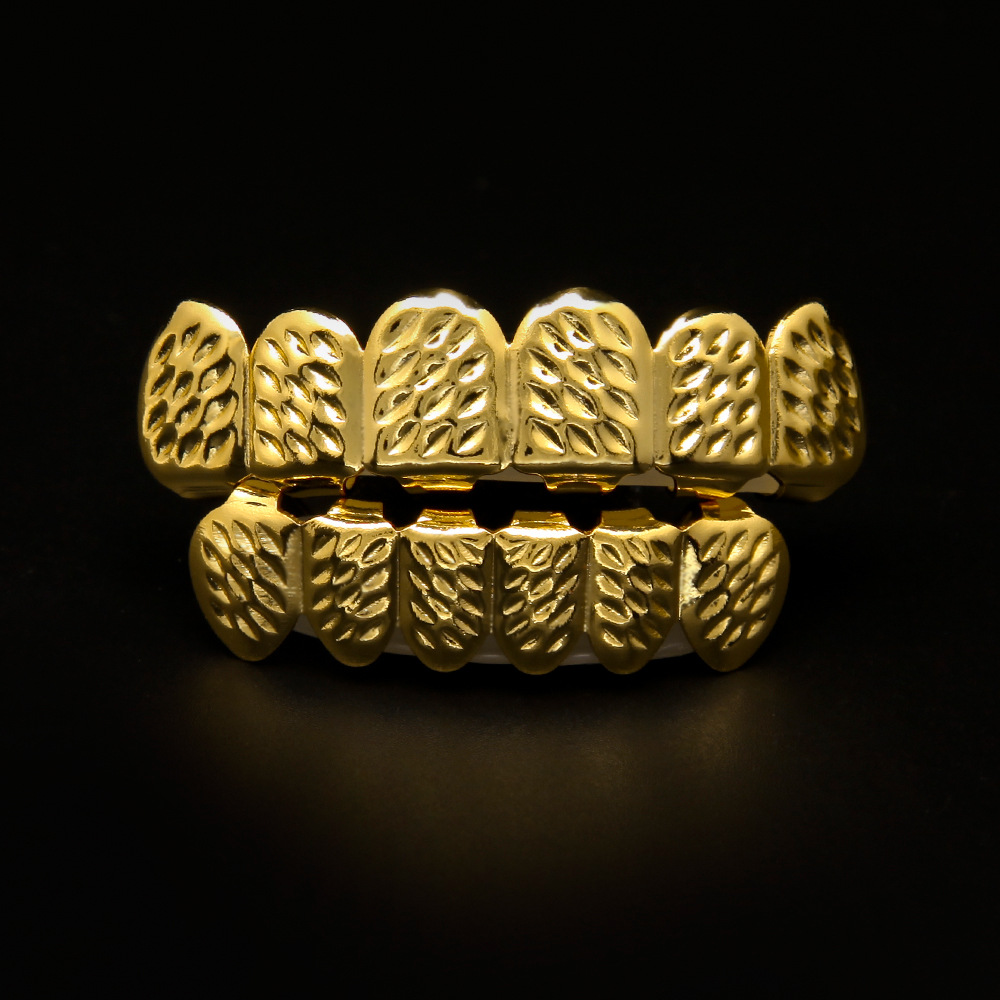 Custom Fit Rose Plated Vampire Teeth Gold Mouth GRILLZ Caps 6 Top & Bottom Teeth Grills Halloween Party