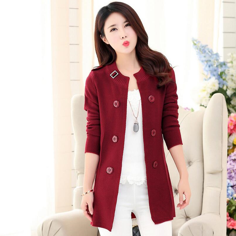 Wholesale-Newest Spring Autumn Fashion Long Knitted Sweater Women 2016 O Neck Long Sleeve Loose Solid Oversized Outerwear Cardigan Female