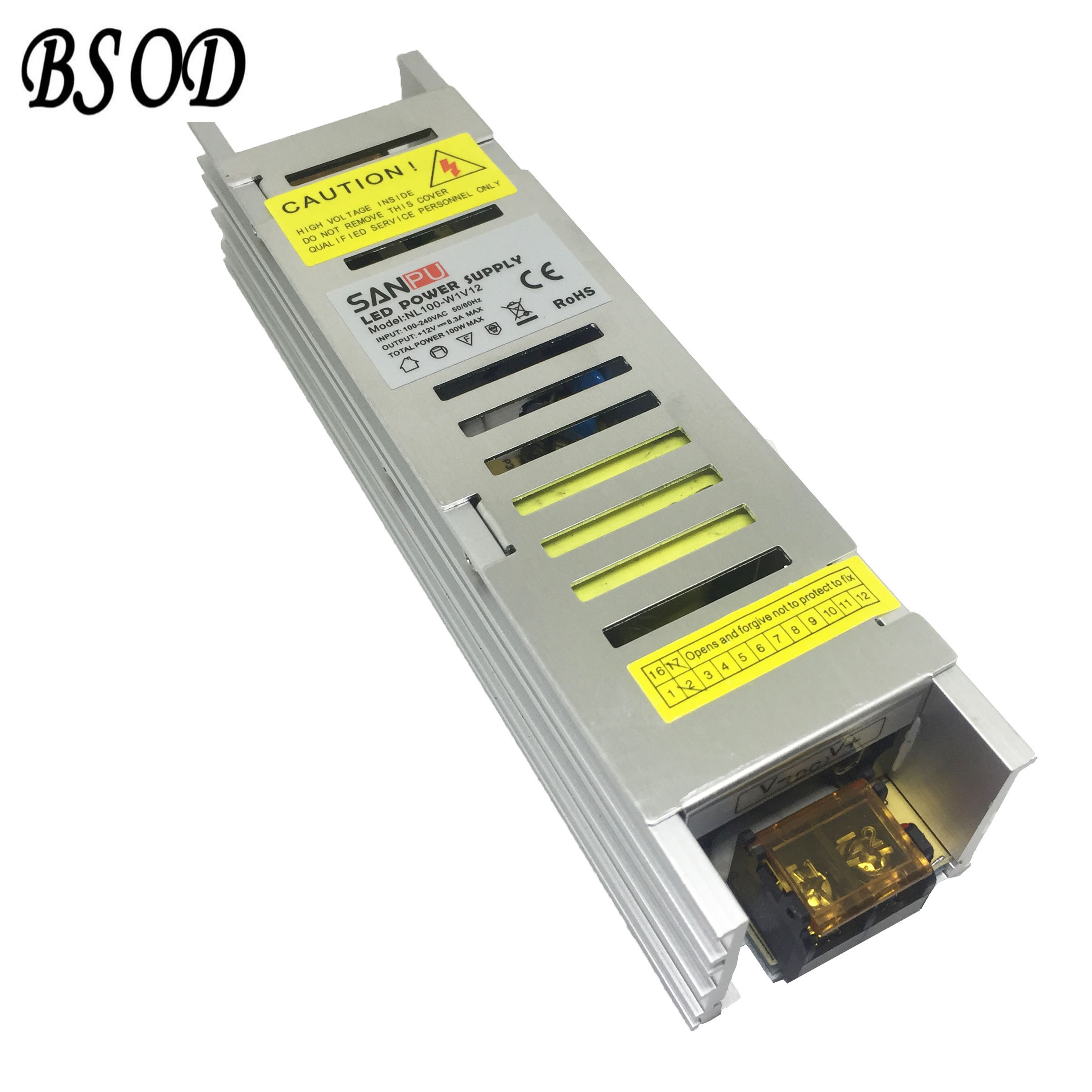 

SANPU 100W DC12V/DC24V Switch Power Supply AC to DC LED Lighting Transformer NL100-W1V12 Ultra Thin Aluminum Shell 8.3A MAX Driver