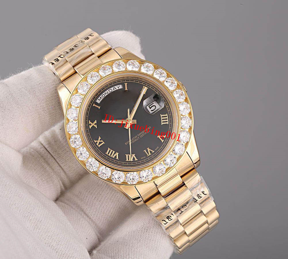 

top quality Super President 18K Gold Day Date Men's Watch Big Diamond Prong Set original clasp automatic fashion Mens Watches