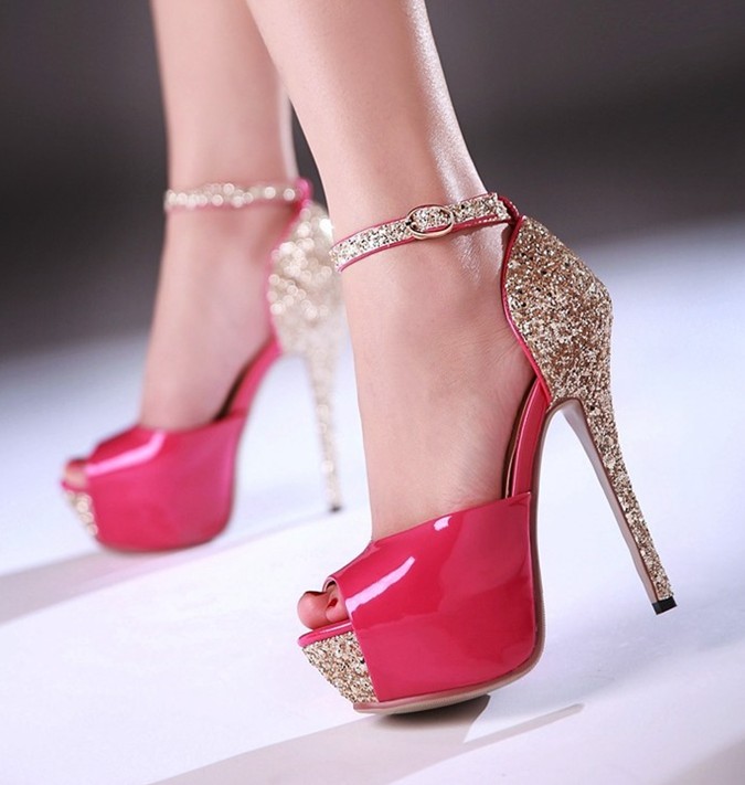 

bridal shoe platform bridesmaid shoes high heel peep toe wedding shoe, Gold