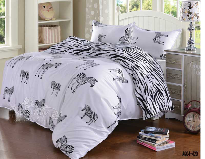 

Wholesale- 3d black and white zebra bedding set queen double single size duvet cover flat sheet pillow case 3pcs bed linen set, As pic