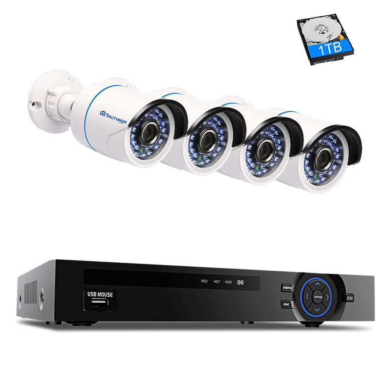 

4CH 1080P POE NVR Security Camera CCTV System P2P IR Night Vision 4PCS 2.0MP Outdoor IP Camera Surveillance Kit APP View