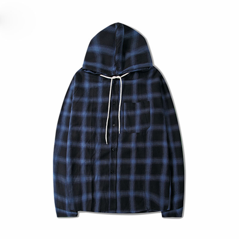 Men's Fleece Black Blue Plaid Hoodies Sweatshirts Hip Hop Hoodies Men Streetwear Fashion Casual Sweatshirt