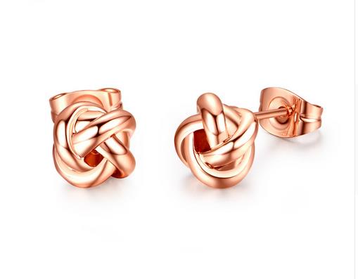 

Rose Gold Color Classic Design Love Knot Post Stud Earrings Boucle D'oreille JE0140A