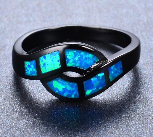

Male Female Blue Fire Opal Ring Vintage Wedding Engagement Rings For Men And Women Black Gold Filled Fashion Jewelry