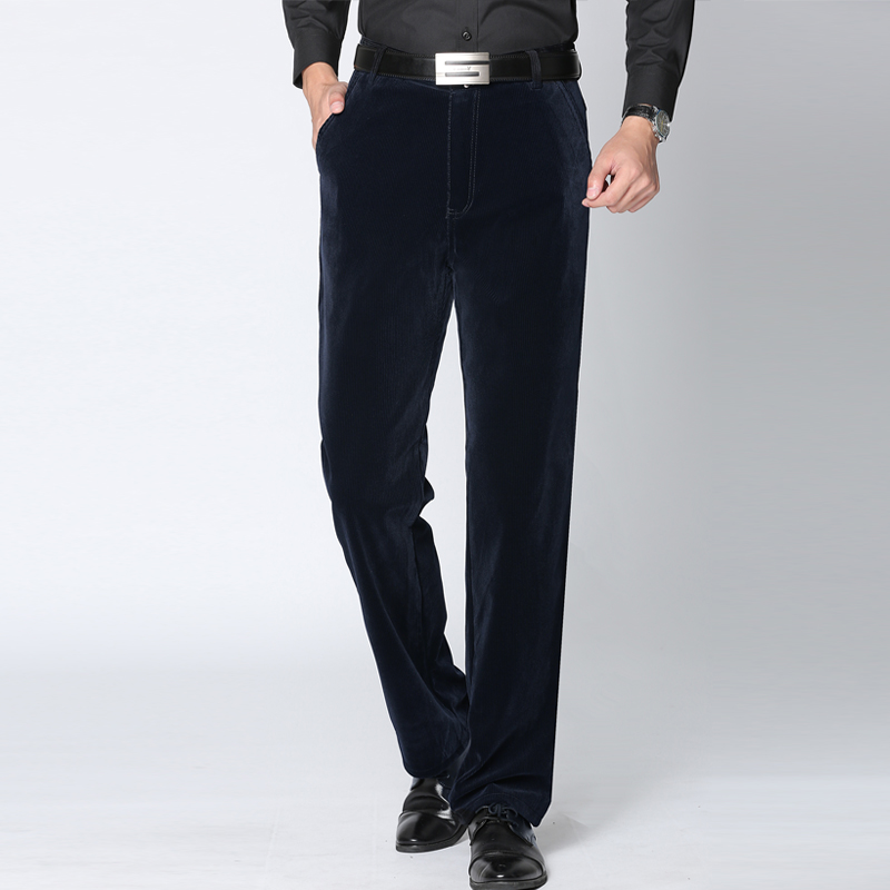 

Wholesale- 2017 Men's Corduroy Pants Autumn Middle Age Casual Straight Long Male Trousers Middle Waist Zipper Pants Soft Comfortable, Black