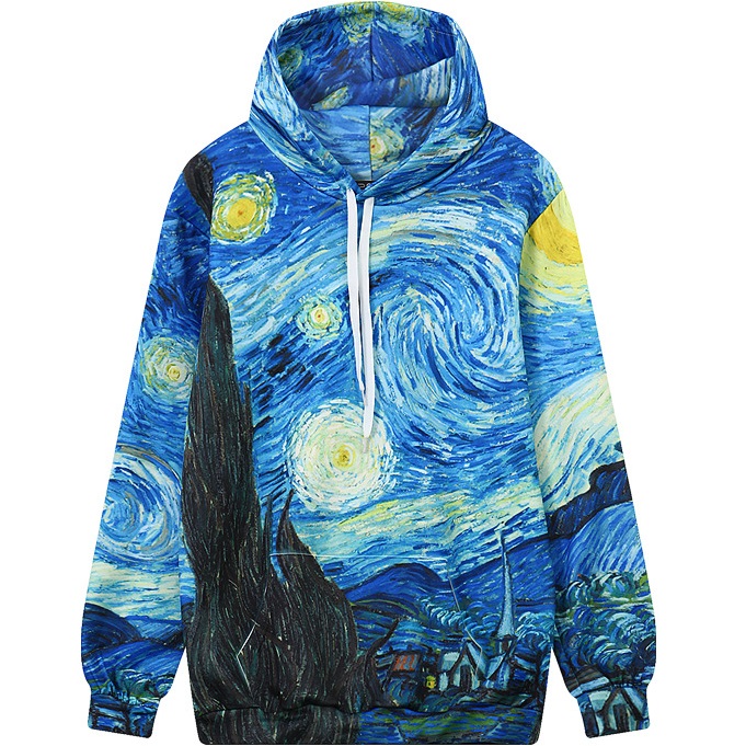 

Women Starry Night Painting Hoodie 2020 Winter Fashion Digital Print Hooded Sweatshirt Woman Casual Pullover Top Oversized Hoody, Black