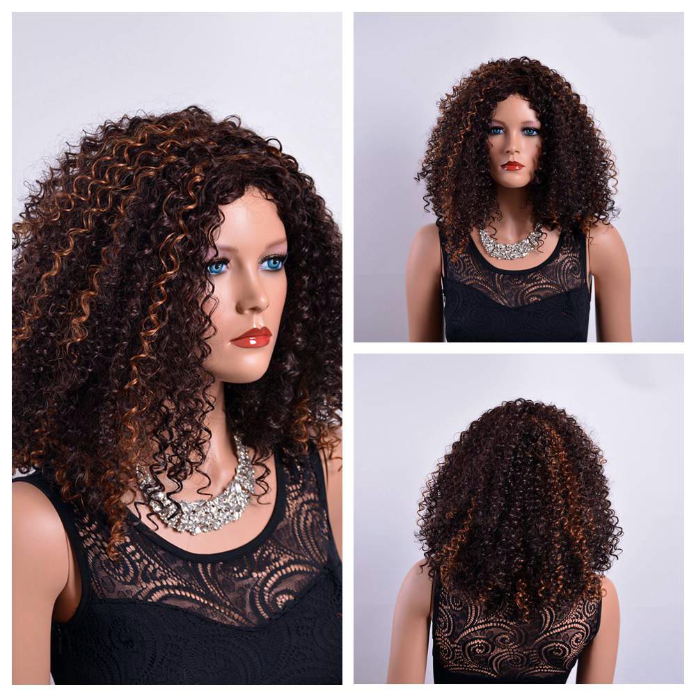 

Xiu Zhi Mei 20 inch Afro Kinky Curly Wig Sexy African American Black women hair Brown Synthetic Wigs Cosplay kinky afro wigs, Medium brown