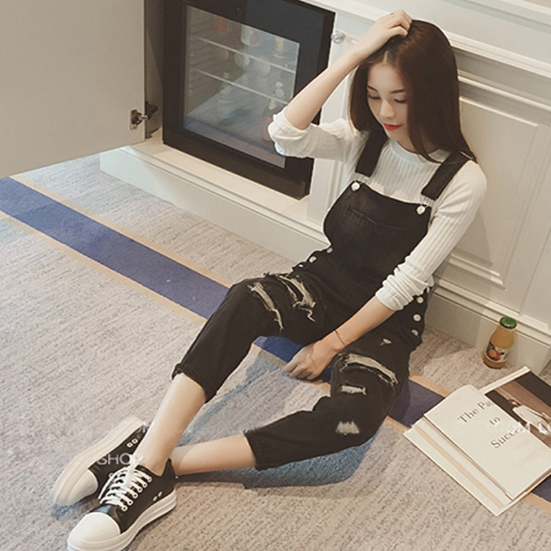 womens black denim jumpsuit