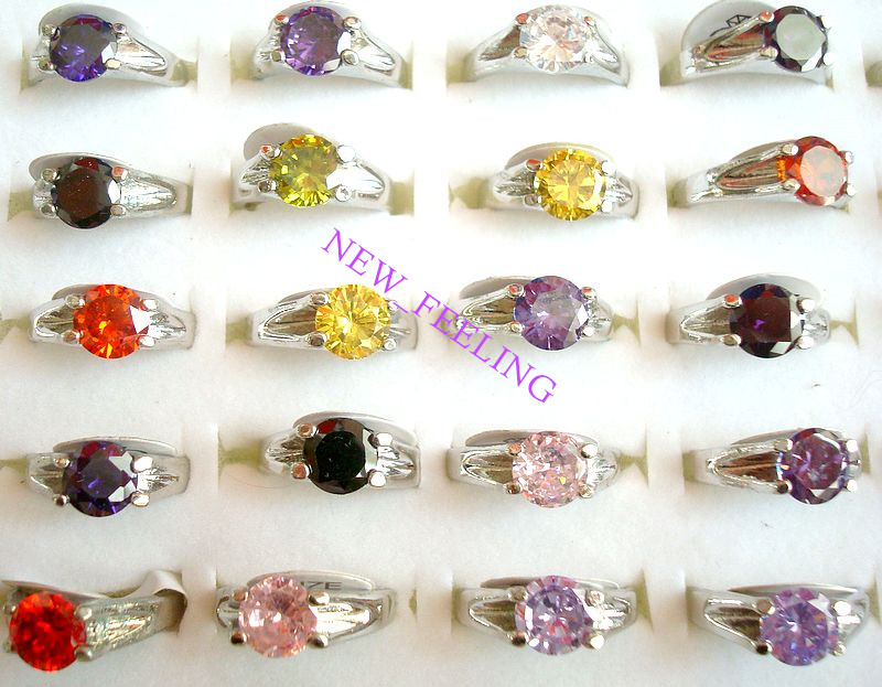 

Wholesale 20pcs/lot many colors Beautiful Zircon Stone Rings mixed Size for Woman Jewelry Rings Low Price, Golden;silver