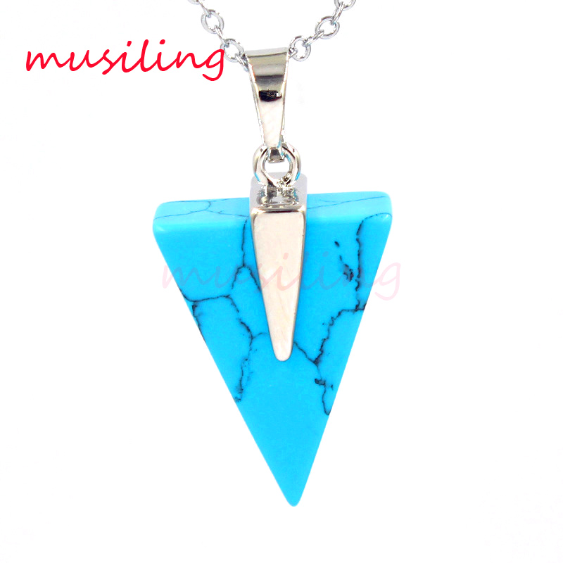 

Crystal Triangle Pendants Necklace Chain Gem Stone Pendulum Jewelry Silver Plated Charms Malachite Amethyst etc Fashion Accessories Jewelry