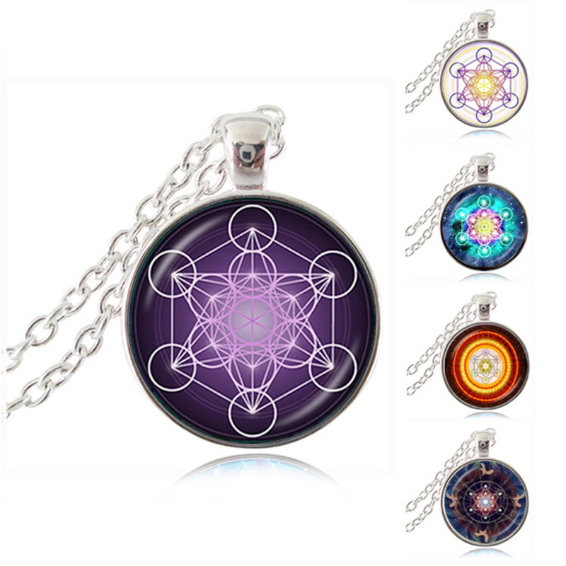 

Purple Metatron Cube Pendant Necklace Sacred Geometry Jewelry Glass Cabochon Magic Hexagram Geometric Necklace Flower of Life Jewelry Gift